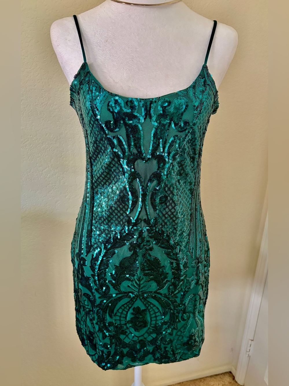 Lucy in the sky Emerald Sequin Slip Dress - Women’s Green Party Dress